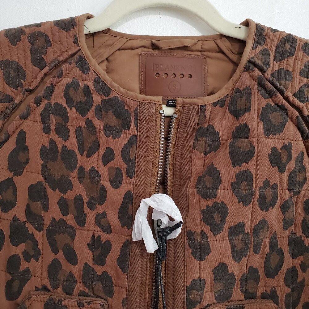 BLANK NYC Quilted Tencel Leopard Print Cropped Biker Brown Black Jacket Size S - Picture 5 of 9